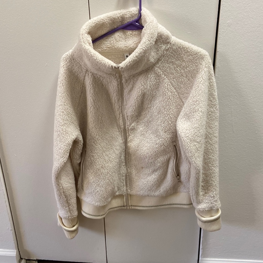 white teddy coat zip up